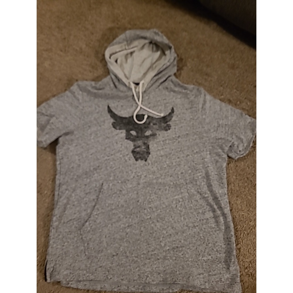 Under Armour Project Rock Terry Bull Short Sleeve Hoodie Mens Large Gray